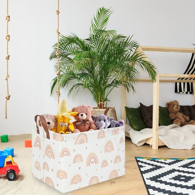 FXOCSHE Boho Rainbow Baskets Rectangular,girl basket,Waterproof foldable canvas laundry basket,Nursery hamper,Room Decor,Shelf Basket(Rainbows) - Image 4